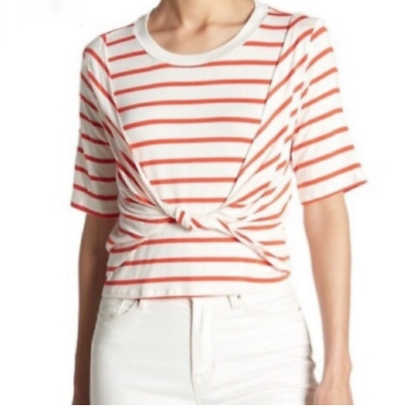 NWT Nordstrom Red White Stripe Crop Top Twist Front - Picture 1 of 7